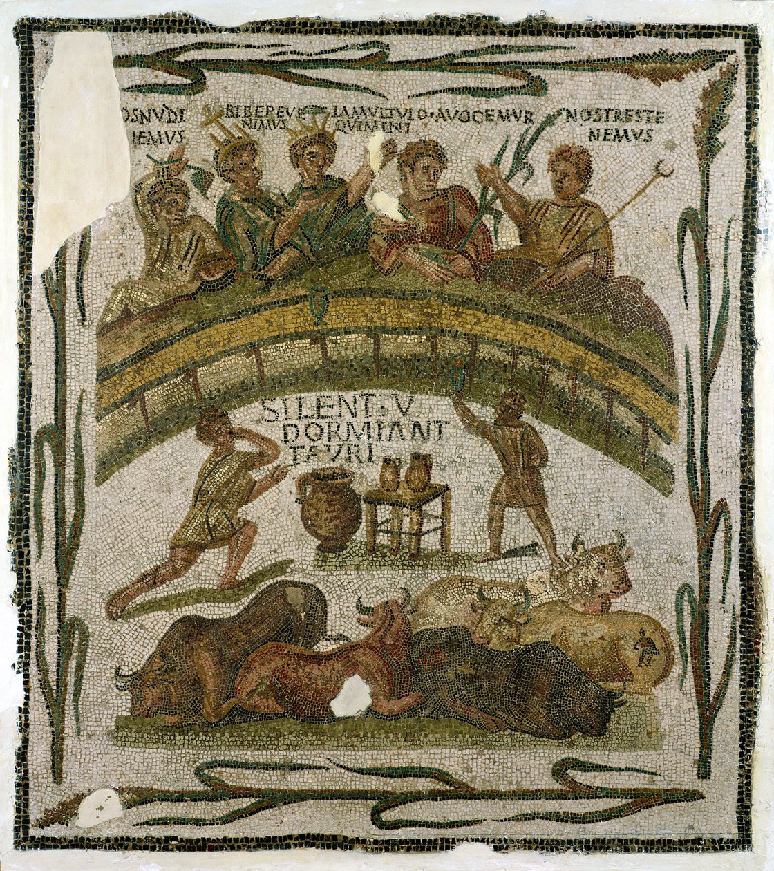 Pukujuhla, El-Jem (muinainen Thysdrus) n. 200-220 (mosaiikki) tekijältä Roman