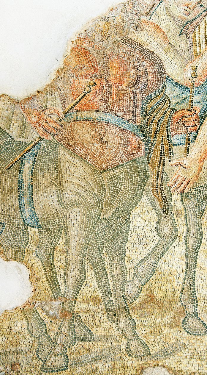 Dionysoksen voittokulkue, yksityiskohta kahdesta kentaurista, Aionin talo, Pafos, Kypros mosaiikki. tekijältä Roman