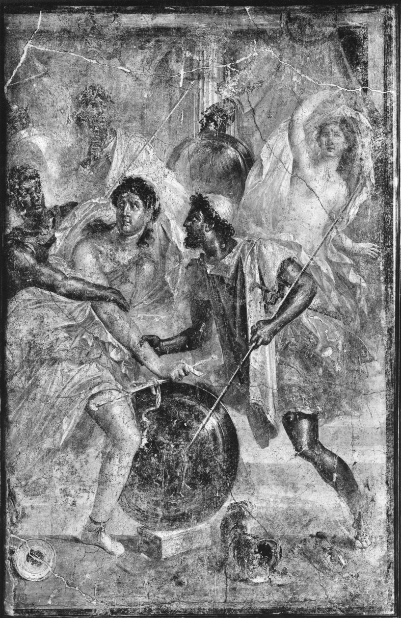 Ulysses ja Diomedes tunnistavat Akhilleuksen, joka oli naamioitunut naispyrrhaksi Lycomedoksen tyttärien joukossa Pompejista Pompejista tekijältä Roman