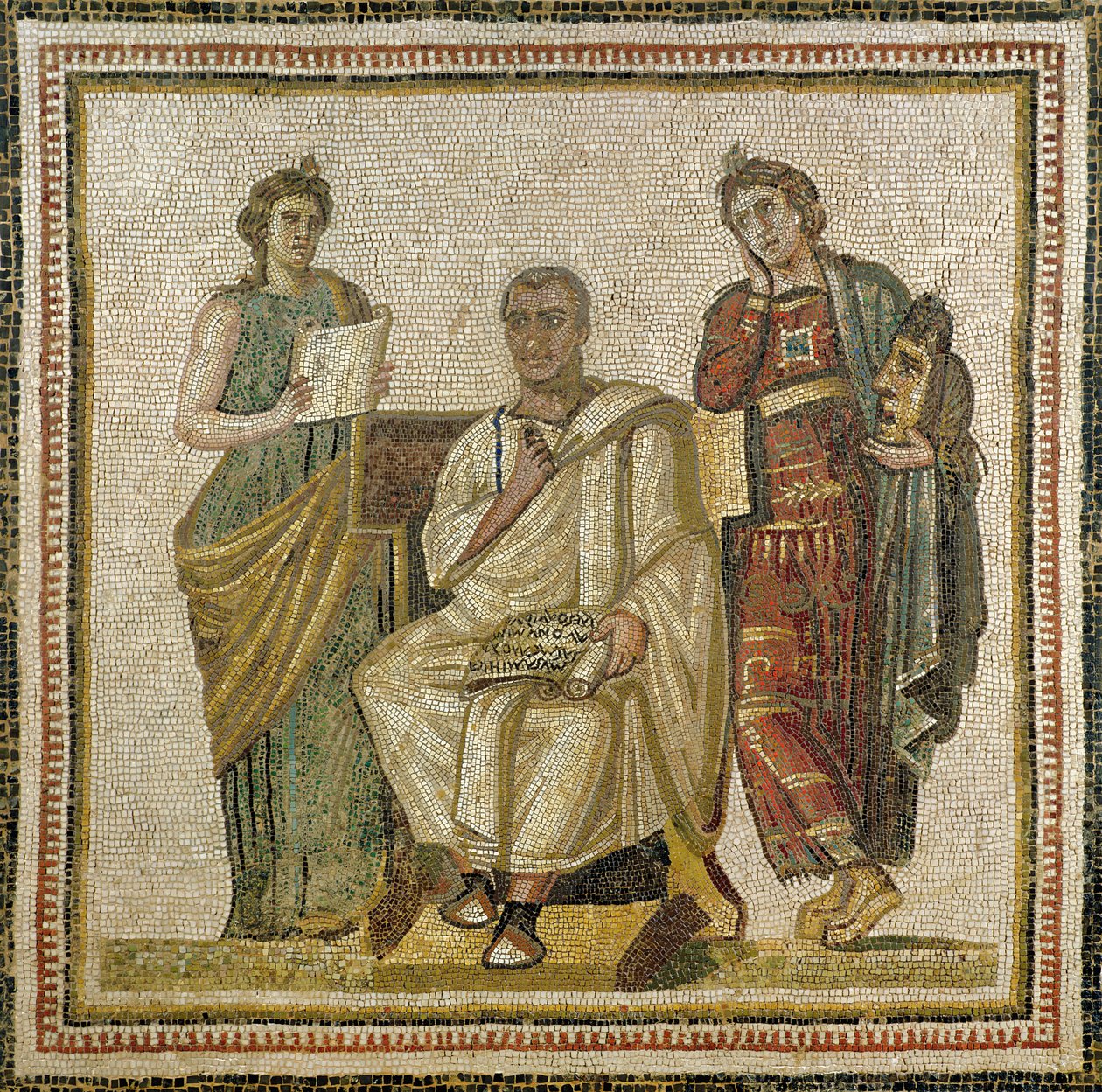 Vergilius (70-19 eKr.) ja muusat, Soussesta (Hadrumetum) (mosaiikki) tekijältä Roman