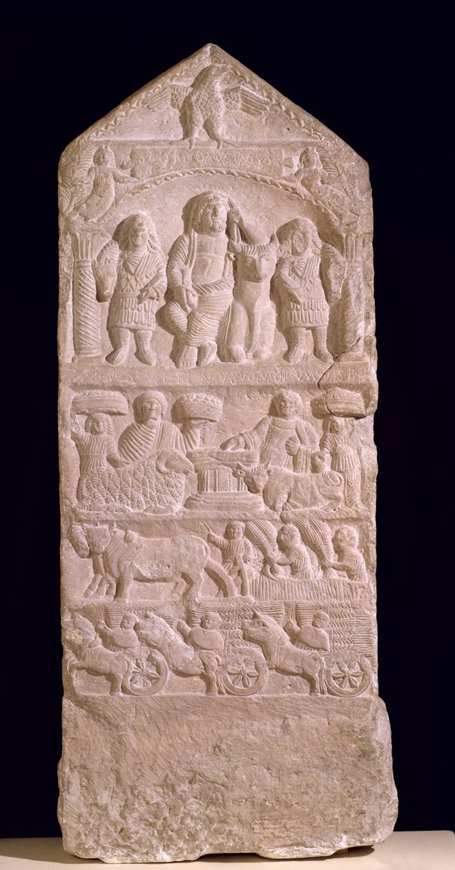 Saturnukselle omistettu Votiivistela, Boglio Stela, 3.-4. vuosisadalla (kalkkikivi) tekijältä Roman
