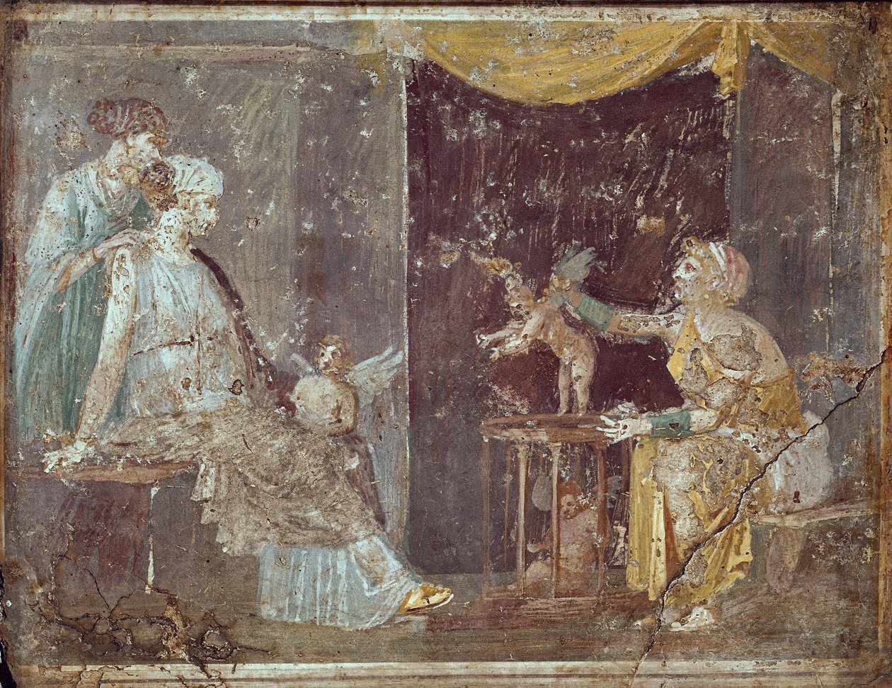 Nainen myy Amoreita, Stabiaesta, 1. vuosisadalta eKr.-79 jKr tekijältä Roman