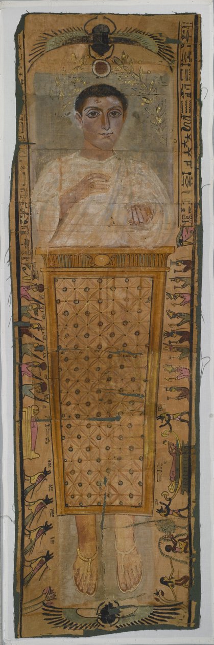 Taidokkaasti maalattu Neferhotepin, Herrotioun pojan, 100-225 jKr käärinliina (maalattu pellava) tekijältä Roman Period Egyptian