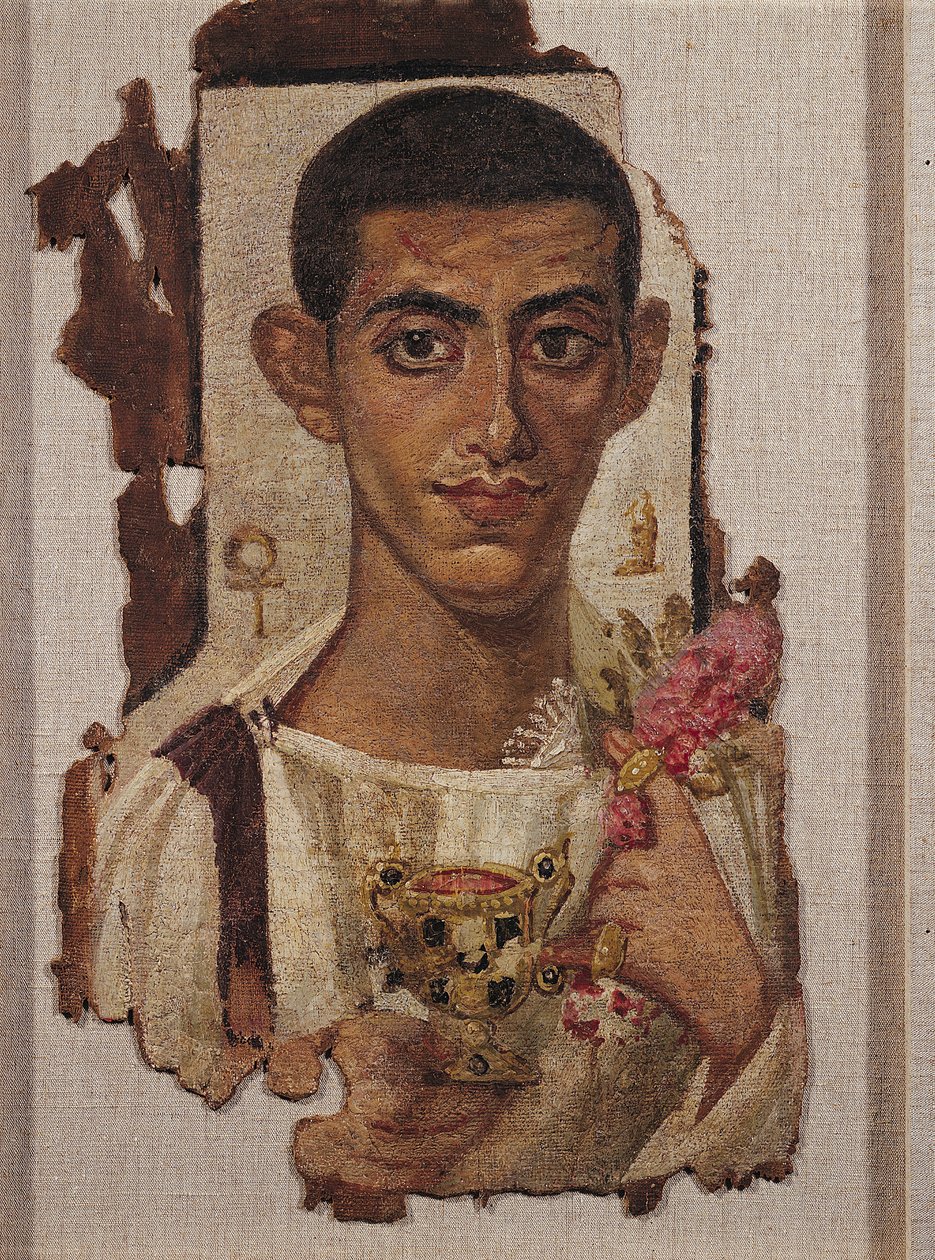 Fayum muotokuva Ammoniuksesta, Antinoesta (enkaustinen vaha pellavalle) tekijältä Roman Period Egyptian
