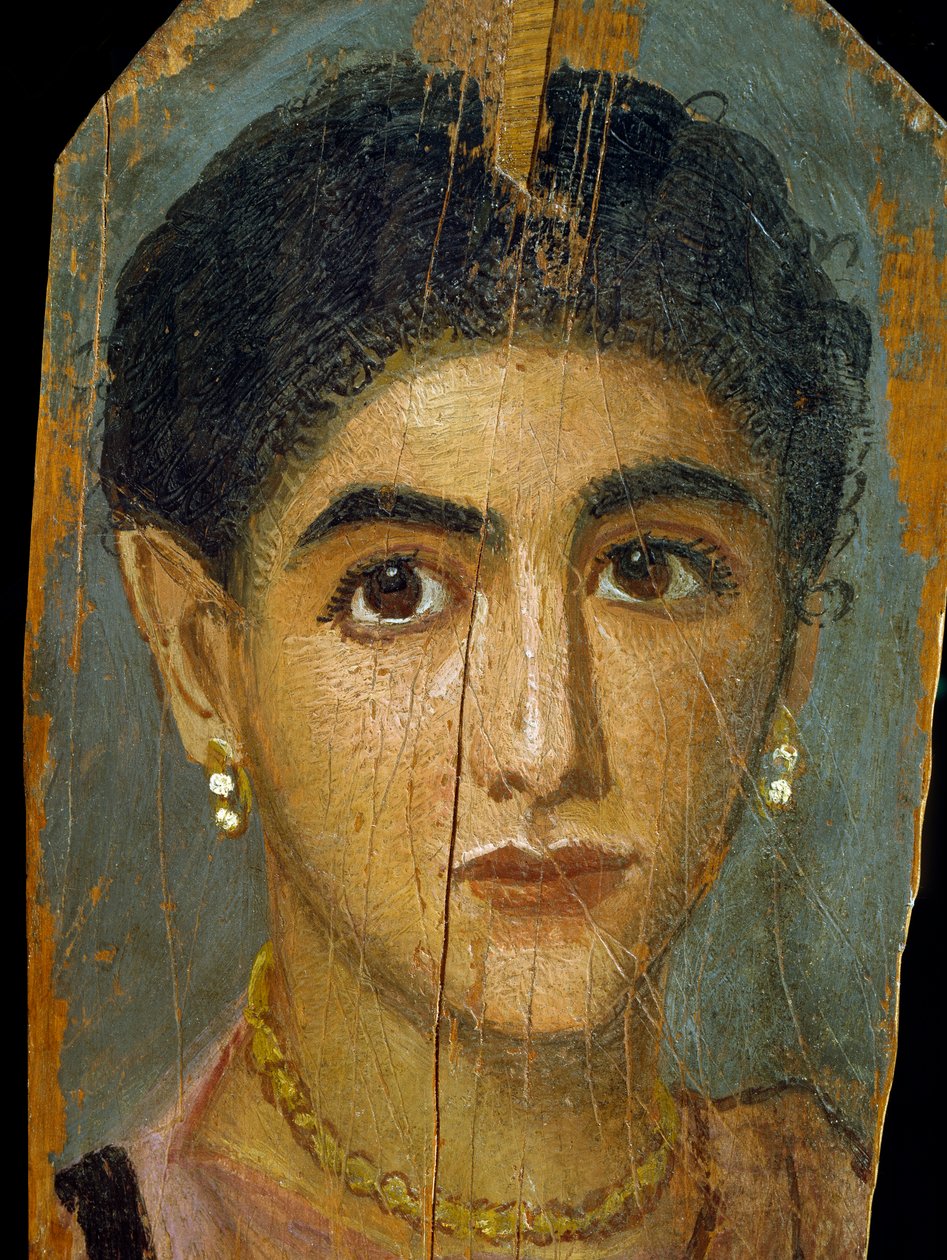 Naismuumiomuotokuva, Thebes, 2. vuosisadalla (enkaustinen vaha ja maali limepuulle) tekijältä Roman Period Egyptian