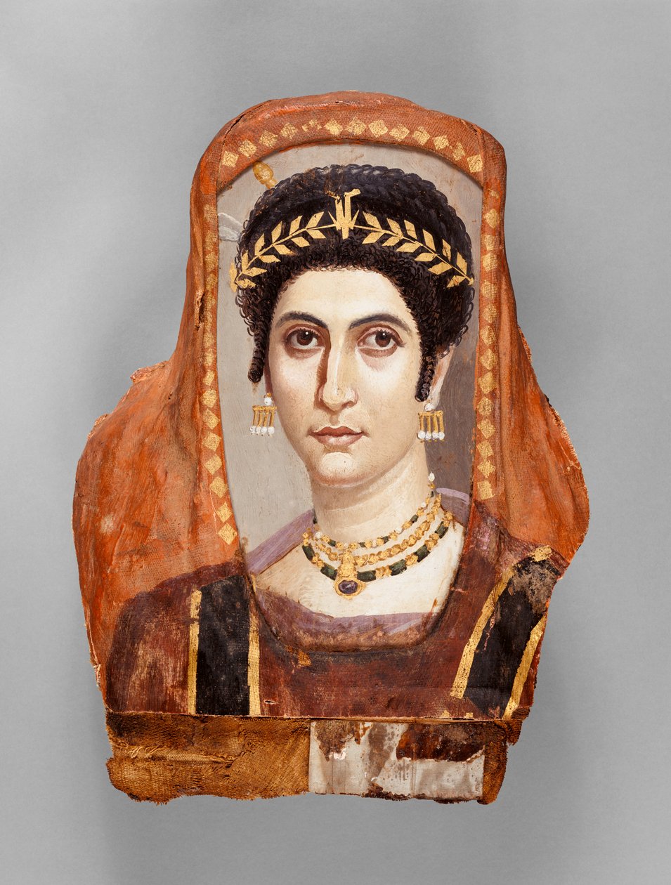 Muumio Naisen muotokuva, c. 100-10 jKr (enkaustinen puulle, kullattu ja pellava) tekijältä Roman Period Egyptian