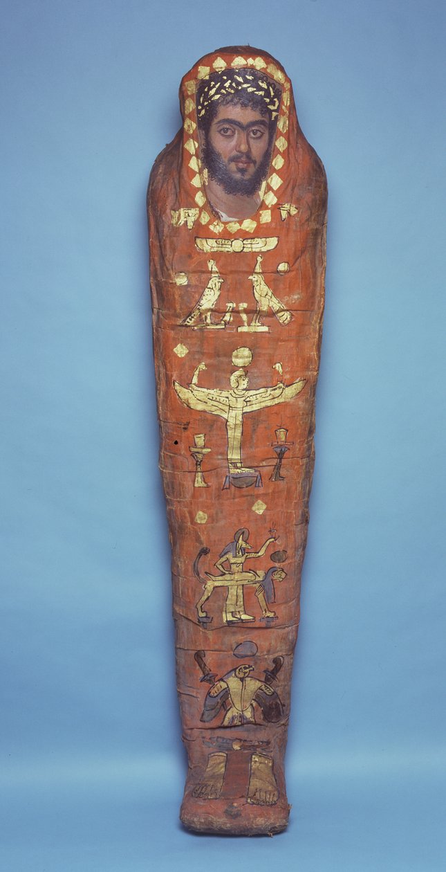 Nuoren miehen muumio, enkaustinen muotokuva, El-Hibehistä (pellavakääreisiin ihmisjäännöksiin maalattu puupaneeli) tekijältä Roman Period Egyptian