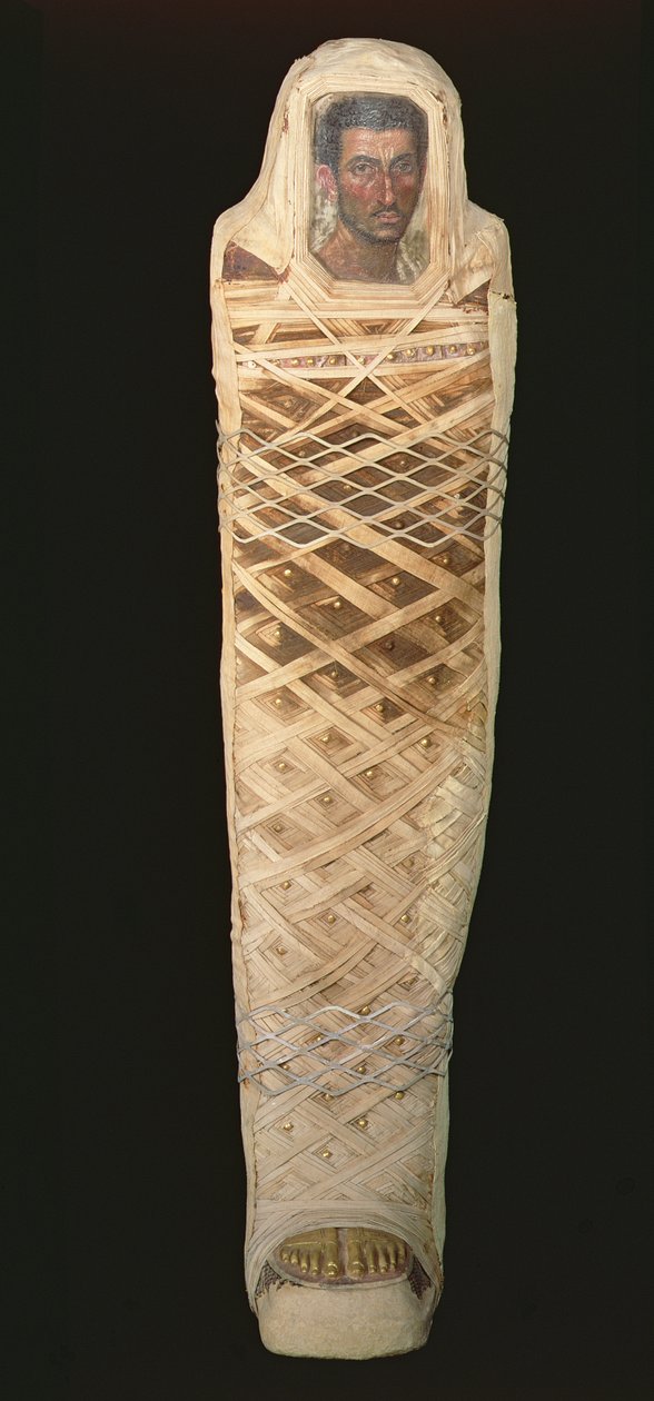 Muumio ja miehen muotokuva, kaivettu Hawarassa, roomalaisella kaudella 30 eKr.-395 jKr, egyptiläinen, noin 80-110 jKr (enkaustinen puuhun) tekijältä Roman Roman