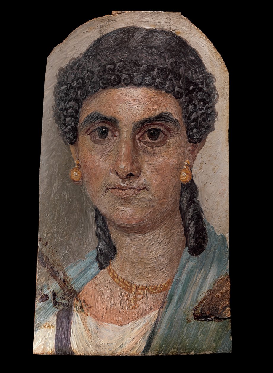 Paneelimaalaus naisesta sinisessä vaipassa, 54-68 jKr (enkaustinen puulle) tekijältä Roman Roman