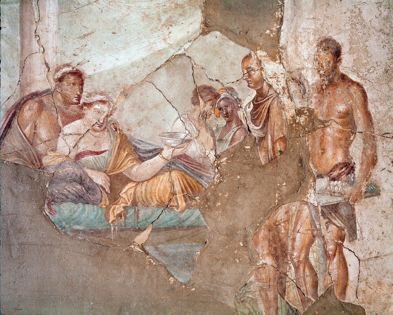 Juhla, luultavasti Numidian kuningatar Sophonisba, joka tekee itsemurhan juomalla myrkkyä (fresko tekijältä Roman