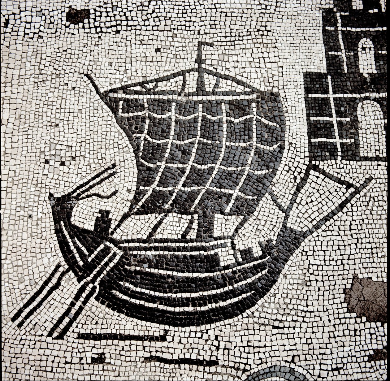 Laiva Ostian satamassa (mosaiikki tekijältä Roman