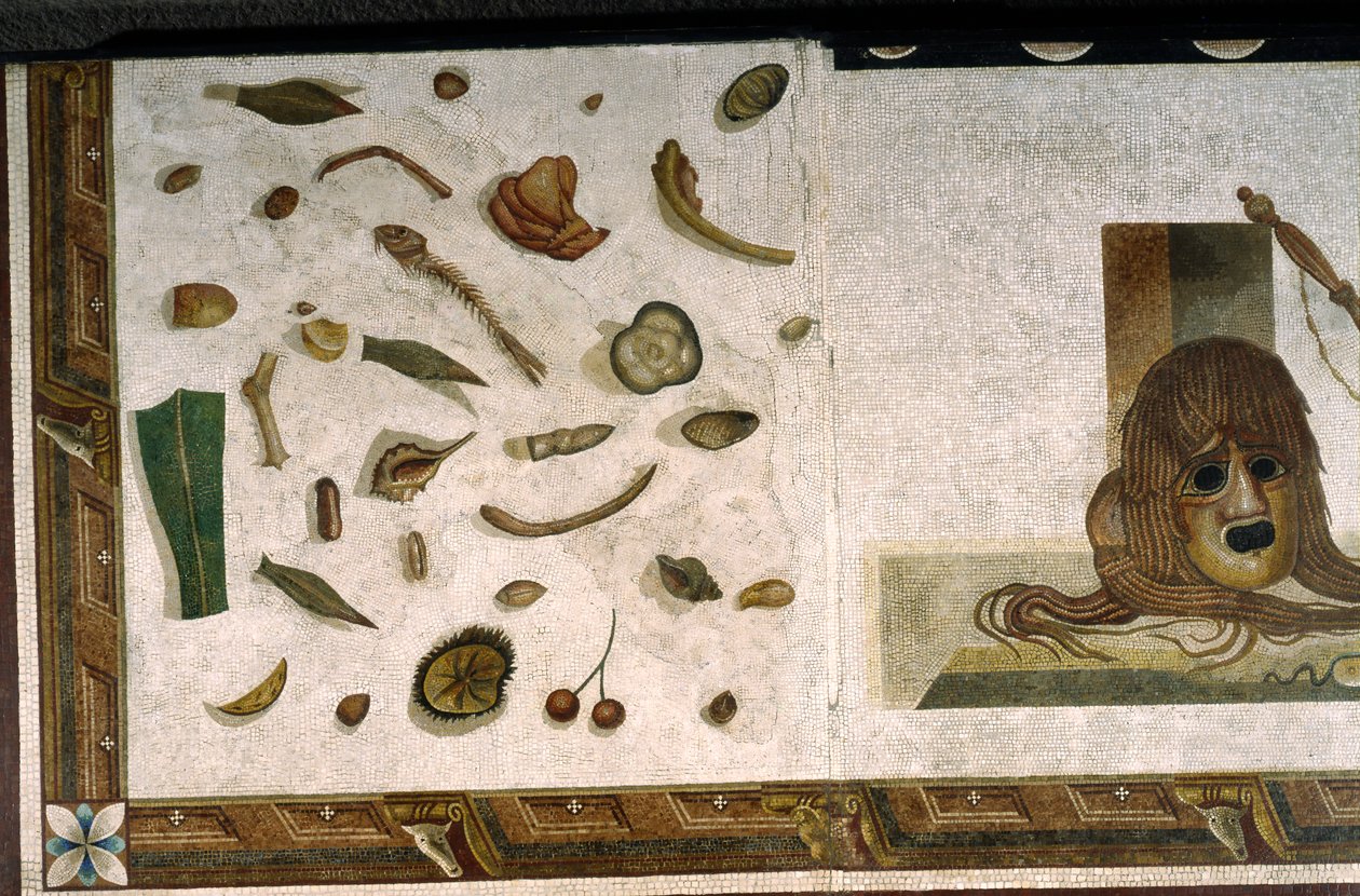 "Asarotos" (Lahjaamaton lattia) Haraklitonin signeeraama mosaiikkifragmentti Roomasta, 2. vuosisadalta jKr., Rooma tekijältä Roman