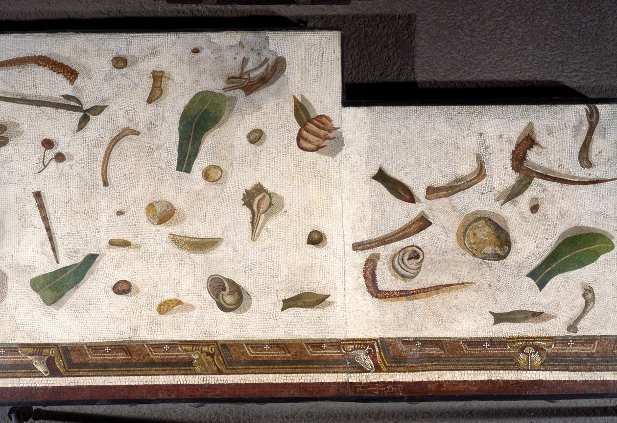 "Asarotos" (Lahjaamaton lattia) Haraklitonin signeeraama mosaiikkifragmentti Roomasta, 2. vuosisadalta jKr., Rooma tekijältä Roman