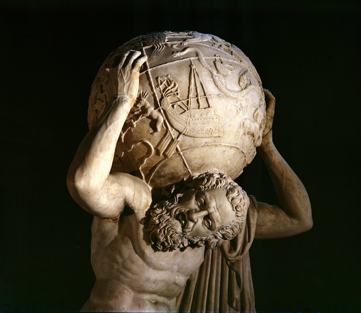 Atlas, kopio kreikkalaisesta hellenistisesta alkuperäisestä (marmorista) (yksityiskohta) tekijältä Roman