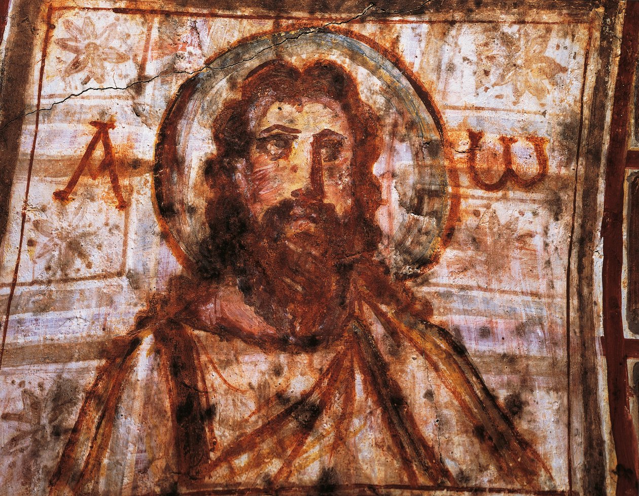 Kristuksen rintakuva, Commodillan katakombit, Rooma (fresko) tekijältä Roman