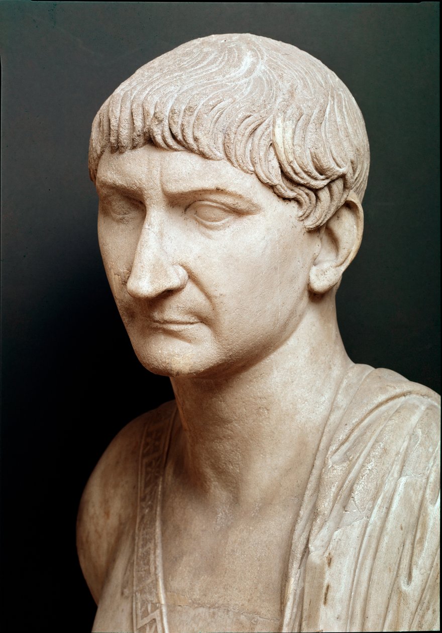 Keisari Trajanuksen rintakuva, yksityiskohta (marmoriveistos) tekijältä Roman