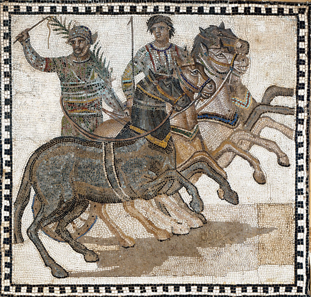 Sirkuskohtaus antiikin Roomassa. Mosaiikki, 3 vuosisata tekijältä Roman