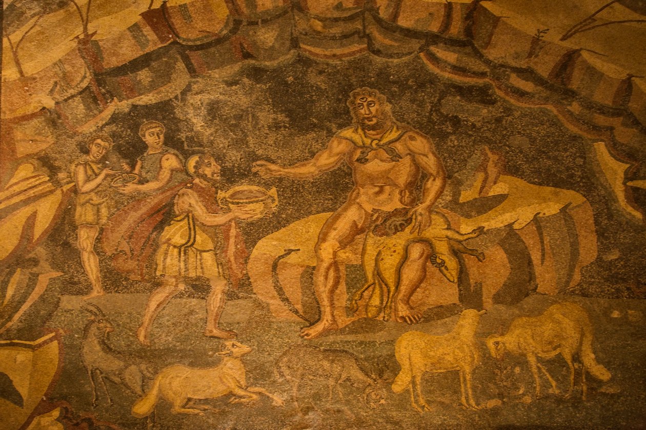 Kyklooppilattiamosaiikki, Villa Romana del Casale, Piazza Armerina, Sisilia, Italia (kuva) tekijältä Roman