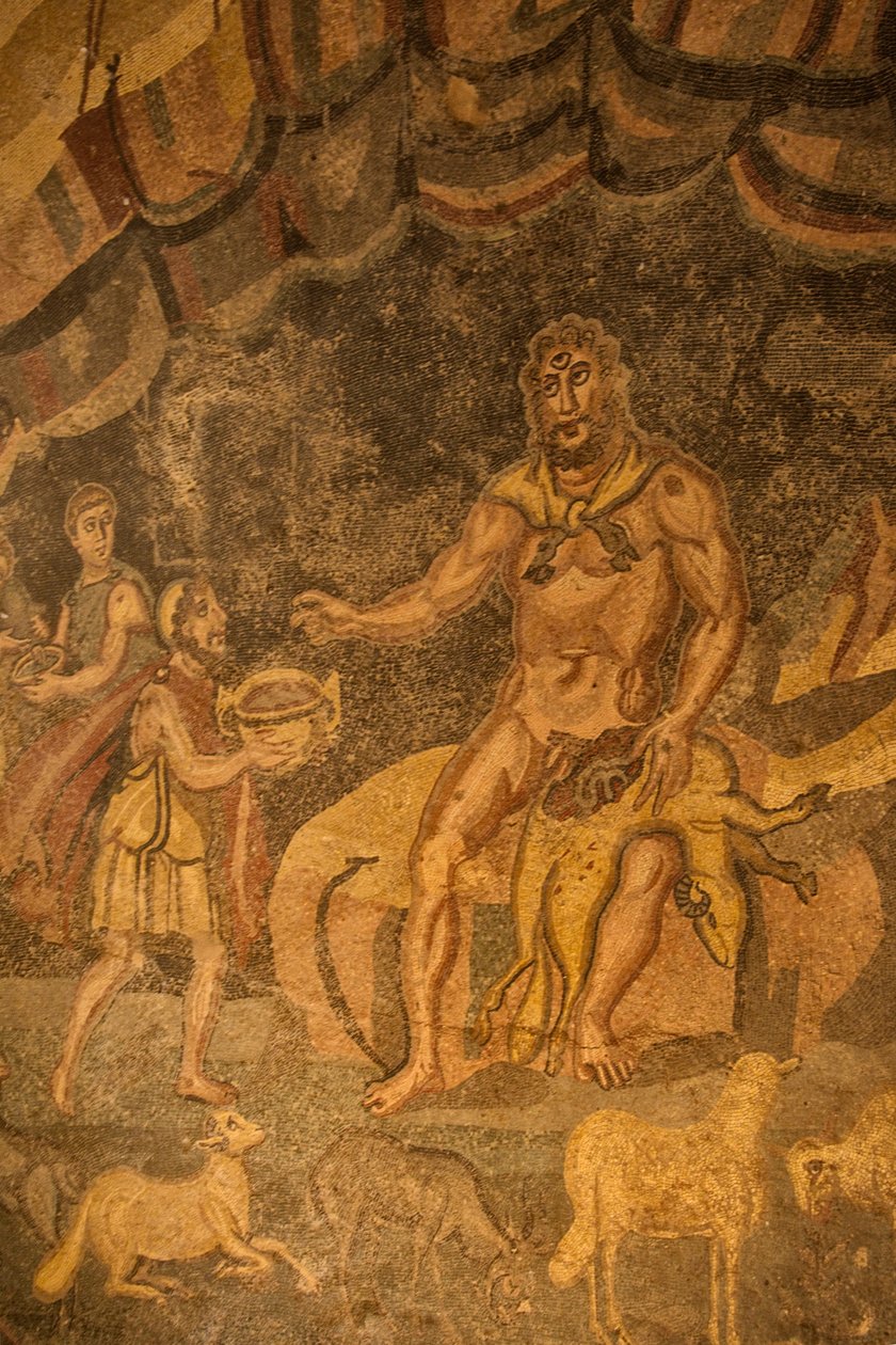Kyklooppilattiamosaiikki, Villa Romana del Casale, Piazza Armerina, Sisilia, Italia (kuva) tekijältä Roman