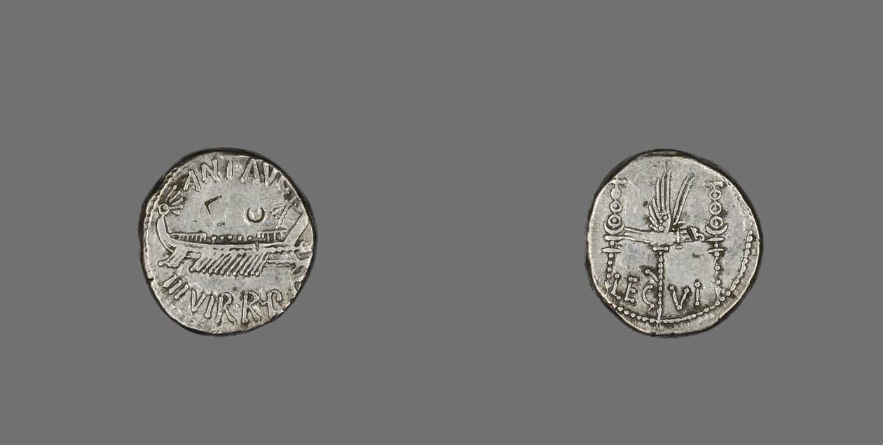 Denarius, joka kuvaa keittiötä, 31 eKr. (hopea) tekijältä Roman