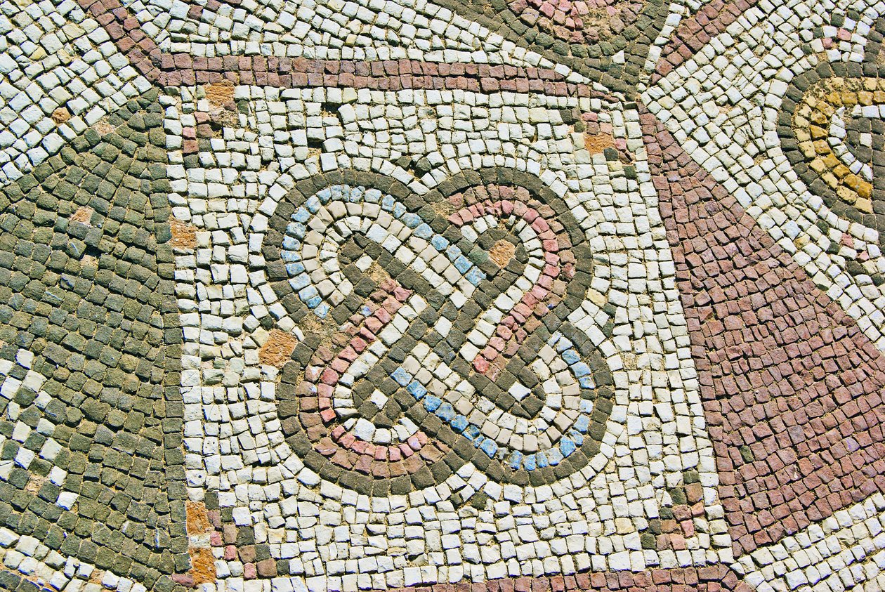 Yksityiskohta Gordionin solmu, Theseuksen talo, Paphos, Kypros mosaiikki tekijältä Roman