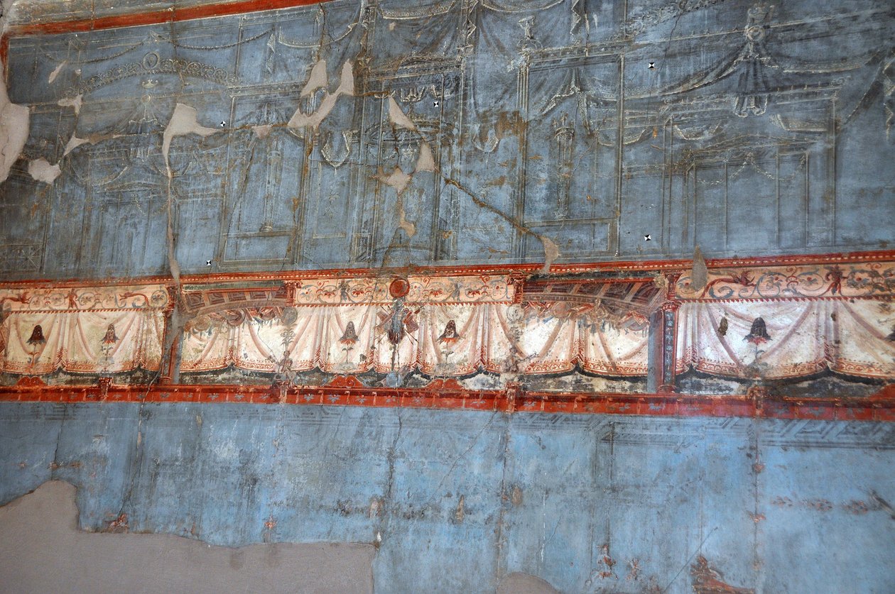 Yksityiskohta roomalaisesta freskosta Herculanumissa (fresko). tekijältä Roman