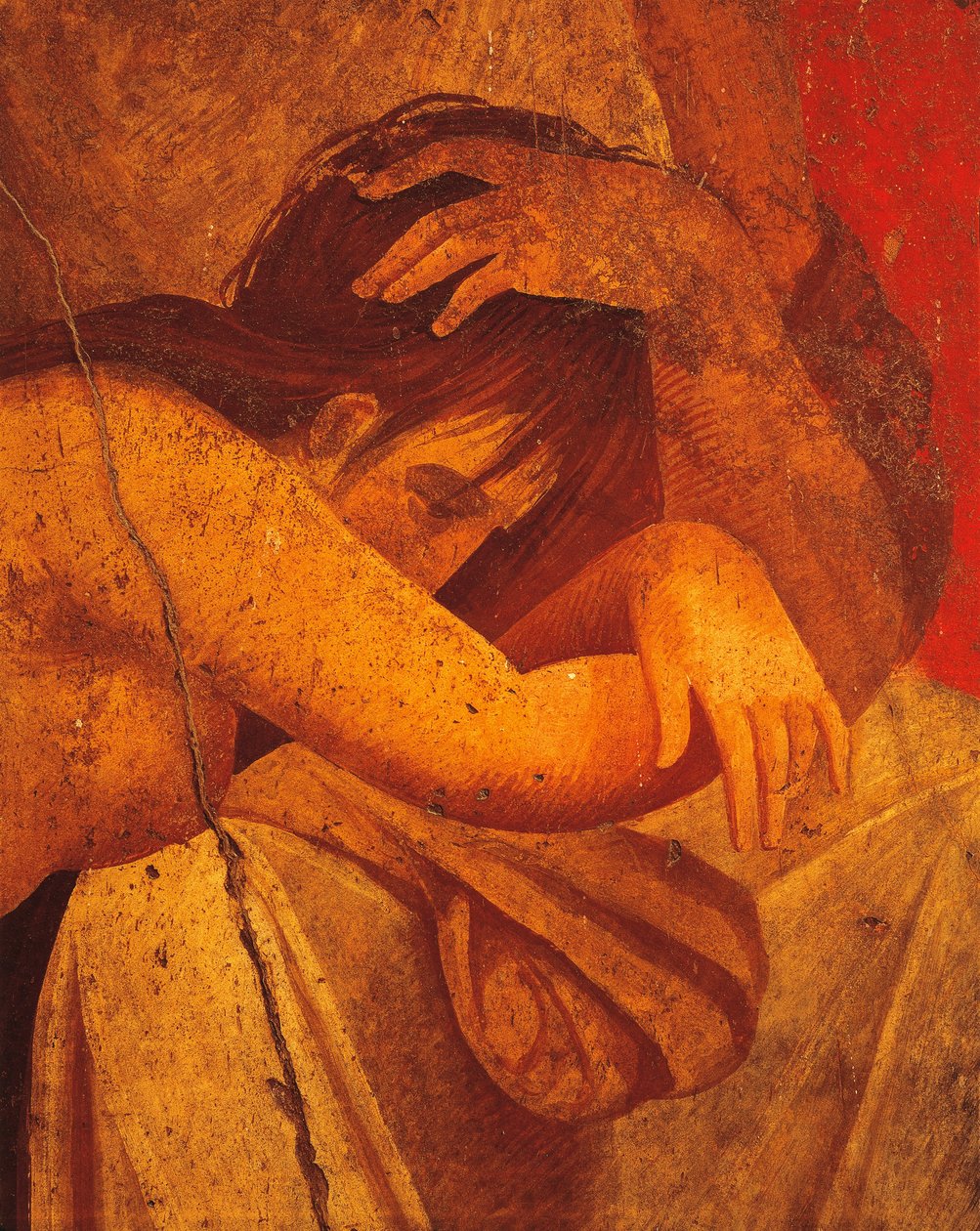 Yksityiskohta freskon Flagellatea, toinen pompeilainen tyyli, Villa of Mysteries, Pompeii, Campania, roomalainen sivilisaatio tekijältä Roman