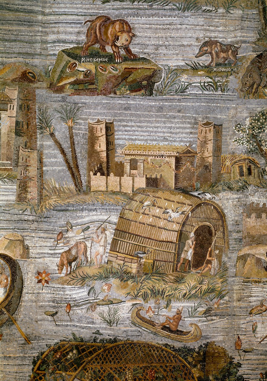 Yksityiskohta Prenesten (Palestrinan) niloottisesta mosaiikista Fortune Primigenian jumaluuden pyhäköstä, 80 eaa. tekijältä Roman