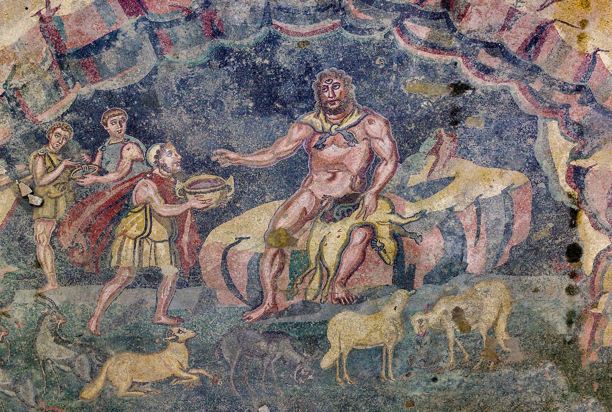 Polyphemuksen eteistä kuvaava lattiamosaiikki (mosaiikki) tekijältä Roman