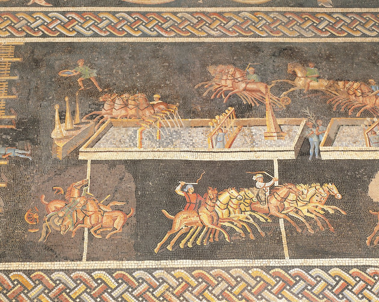 Ranska, Lyon, Mosaiikkiteos, joka kuvaa sirkuksen pelejä, Quadriga-kilpailu tekijältä Roman