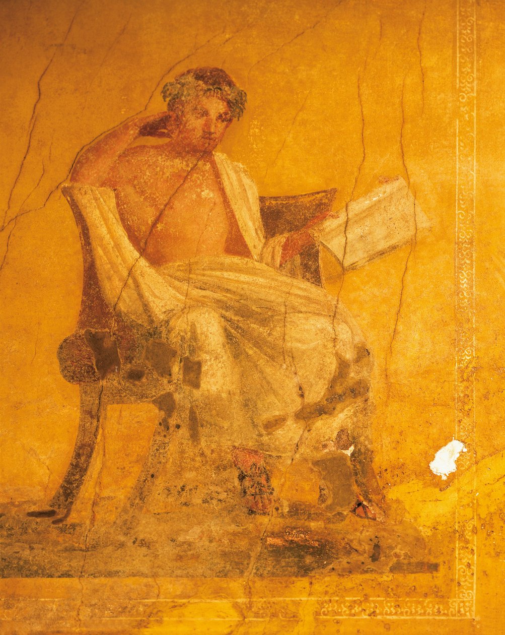 Fresc sobre fons groc que representa el poeta grec Menandre, de la Casa de Menandre, Pompeia, Campània, civilització romana finlandesa tekijältä Roman