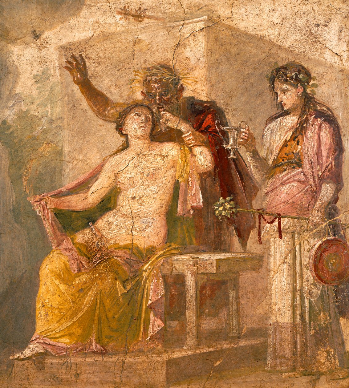 Fresko eroottisella aiheella, joka kuvaa dionysolaista kohtausta, Pompejista (UNESCOn maailmanperintöluettelo) tekijältä Roman