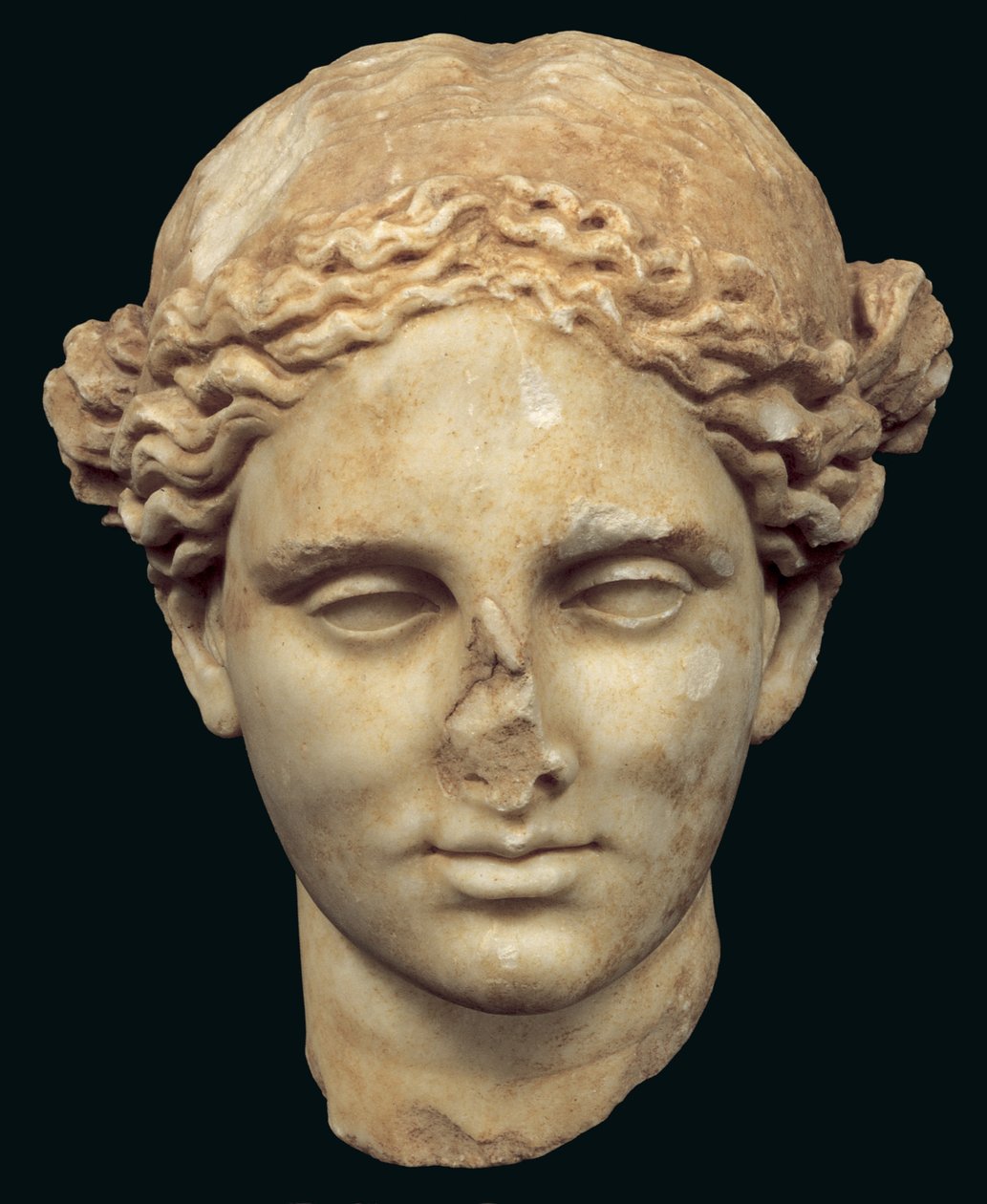 Apollo Sauroktonoksen (liskotapja) päällikkö, kopio 4. vuosisadan Praxitelesin kreikkalaisesta pronssista, joka löydettiin Kifissiasta (marmorista) tekijältä Roman