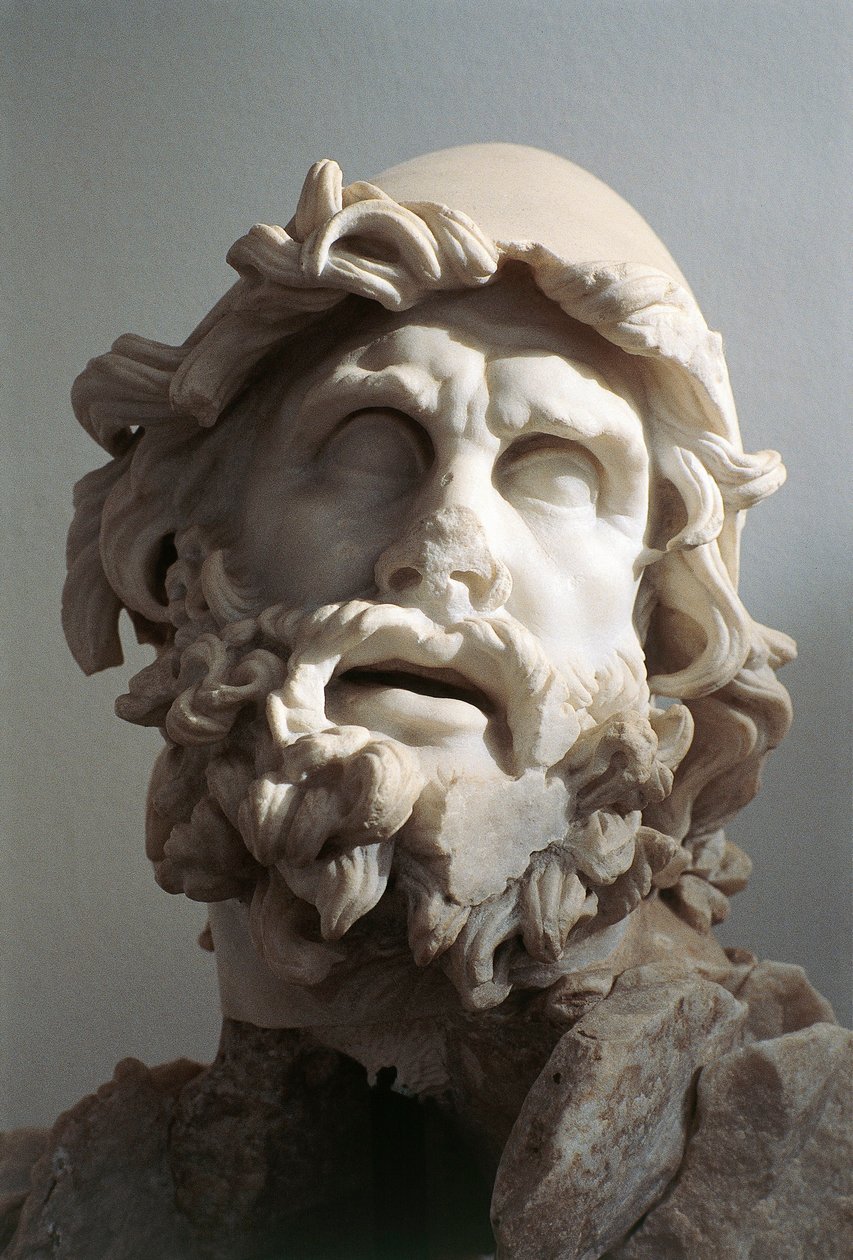 Ulysseuksen pää (Odysseus), roomalainen kopio Rhodian koulukunnan hellenistisen veistoksen jälkeen, luultavasti Polyphemus-patsasryhmän sokeuttamisesta, marmori tekijältä Roman