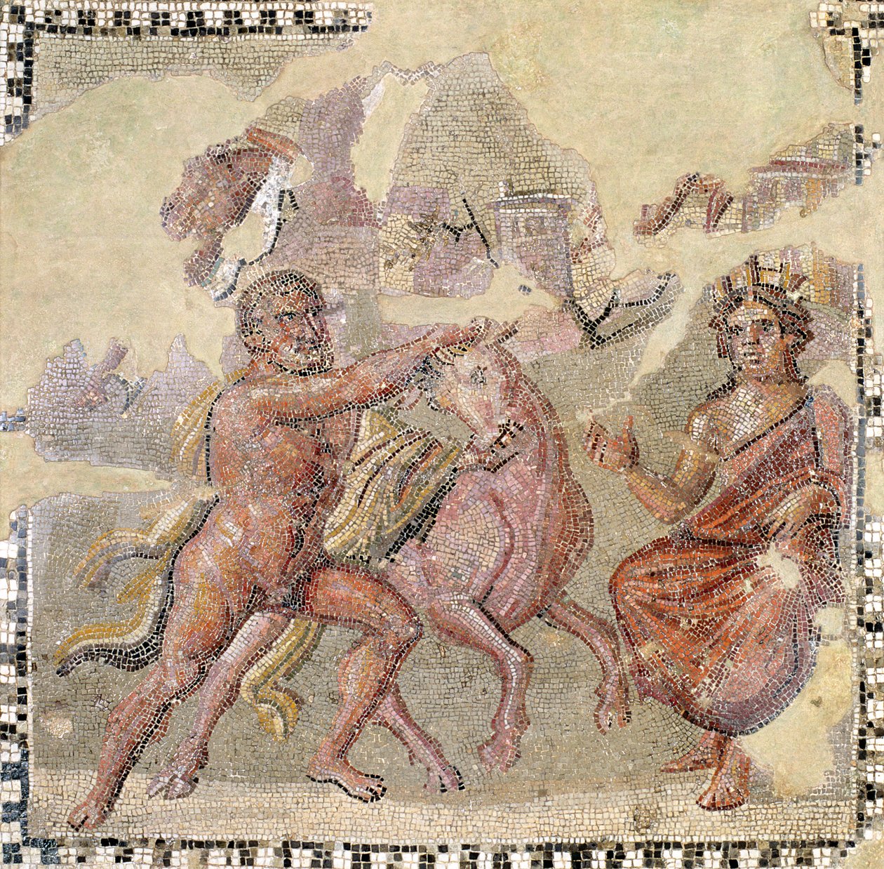 Herakles kreetalaisen härän kanssa, Ostia (mosaiikki) tekijältä Roman