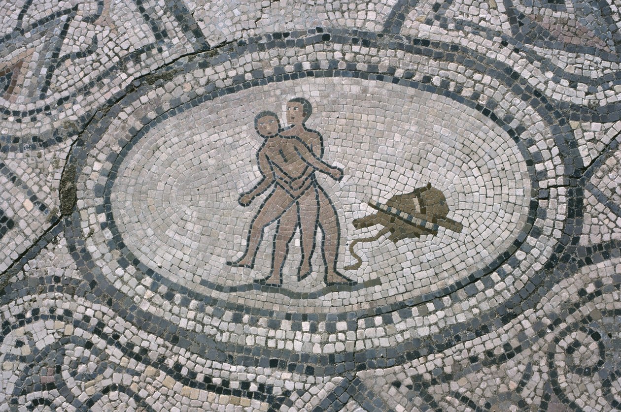 Herkules ja Antaeus Herkuleen talon lattiasta (mosaiikki) tekijältä Roman
