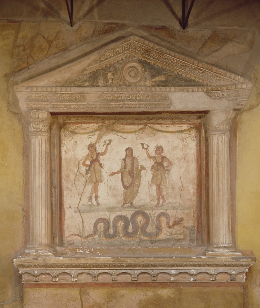 Kotitalouden pyhäkkö, Casa dei Vettistä (fresko kivelle). tekijältä Roman