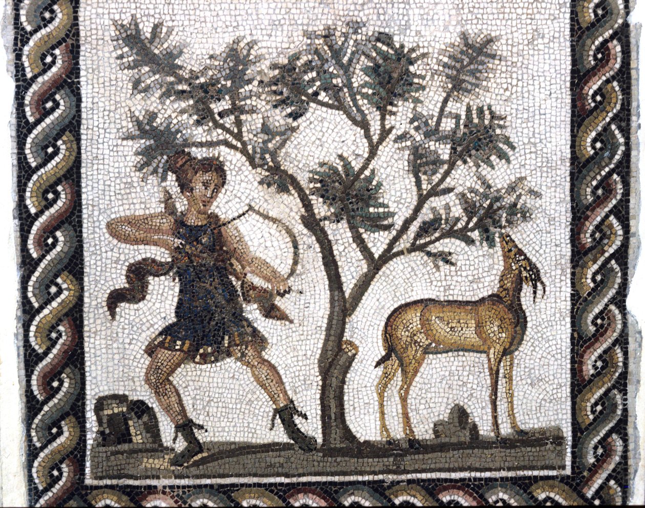 Metsästyskohtaus gasellin kanssa (mosaiikki) tekijältä Roman
