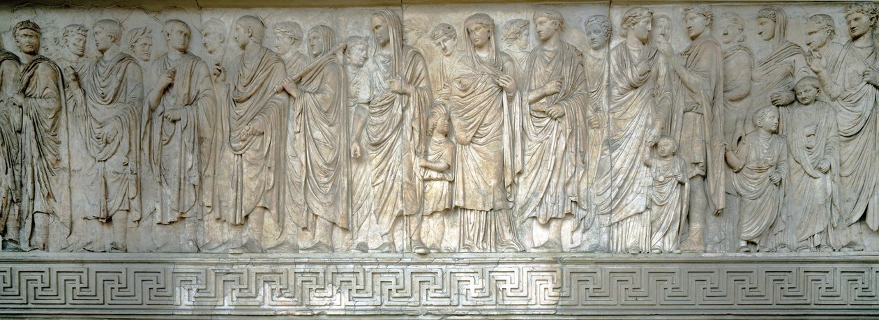 Keisari Augustuksen keisarillisten välittäjien kulkue - Marmorinen helpotusfriisi tekijältä Roman