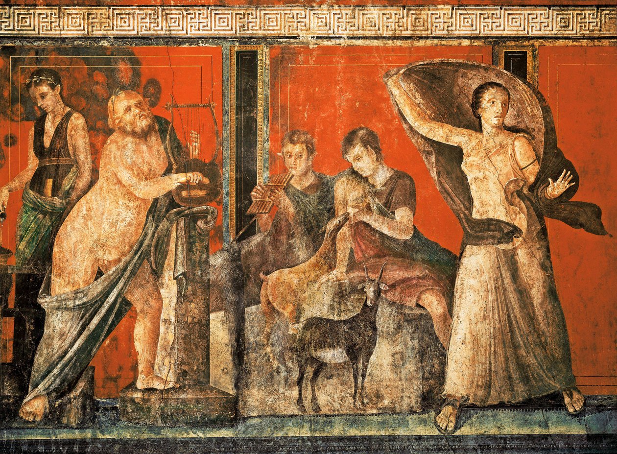 Dionysoksen kultin vihkimisriitit, fresko Villa Dei Misteristä tekijältä Roman