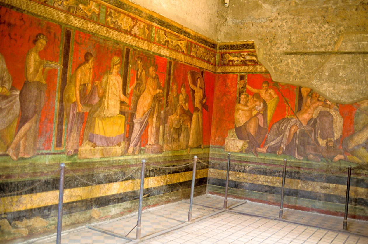 Dionysoksen kultin vihkimisriitit, fresko Villa Dei Misteristä tekijältä Roman