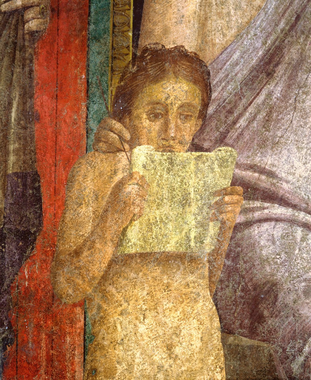 Italia, Campania, Pompei, fresko, joka kuvaa rituaaliseremoniaa Mysteerien huvilassa tekijältä Roman