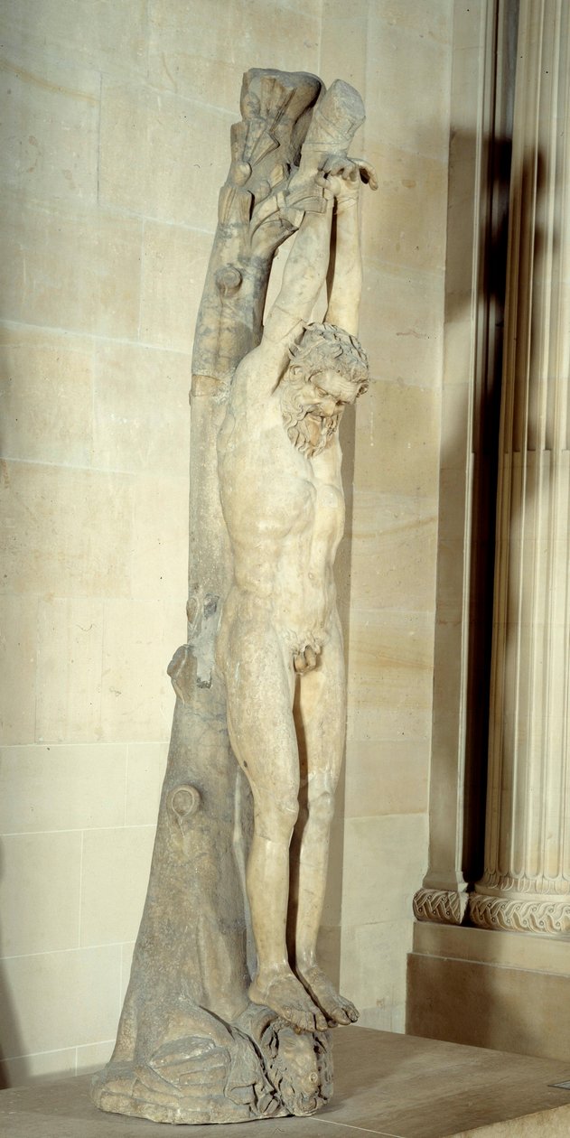 Marsyasin kärsimys roikkuu männyn rungosta. Marmoriveistos 200-luvun 3. alun lopusta eKr. Aurinko 2,5 m Pariisi, Musee du Louvre tekijältä Roman