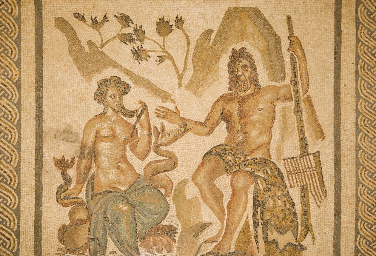 Polyfeemuksen ja Galatean mosaiikki, kristittyjen kuninkaiden Alcazarin mosaiikkisalista (mosaiikki) tekijältä Roman