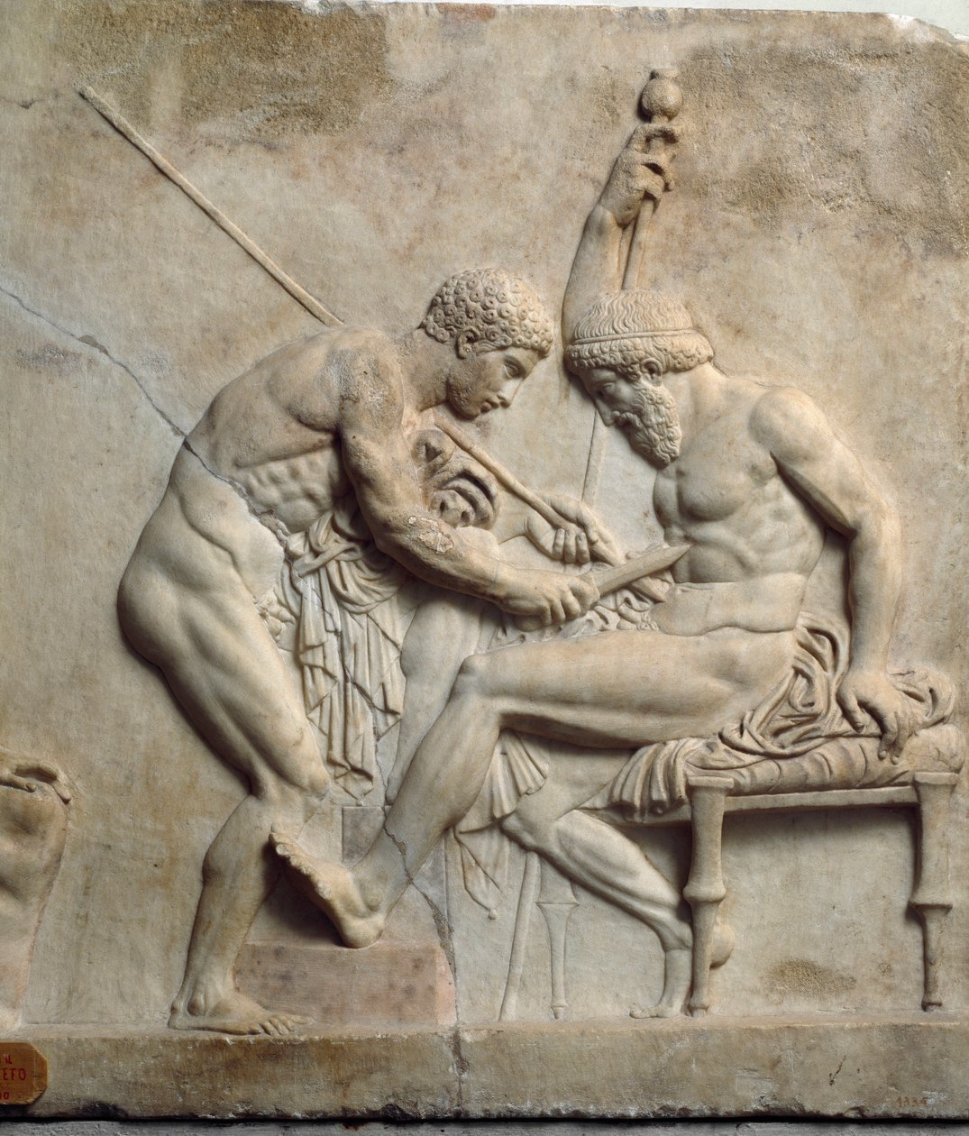 Uusullakkotaide (uusullakko): kohokuvio, joka edustaa kirurgin hoitamaa Telephusta (Telephus) - 1. vuosisadalla eKr., Ercolanosta (Herculanum) - Napoli, Museo Archeologico Nazionale - Kirurgin hoitama Telephus (tai Telephos) - Relief tekijältä Roman
