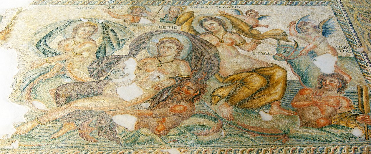 Nereides ja Bythos, House of Aion, Paphos, Kypros (mosaiikki) tekijältä Roman