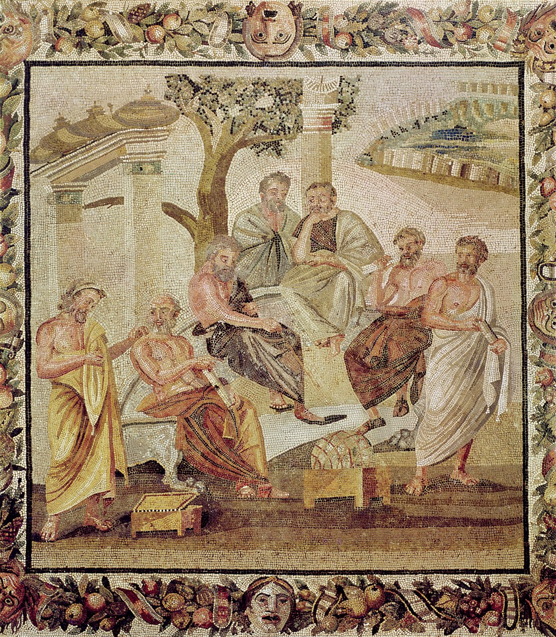 Platon keskustelemassa oppilaidensa kanssa, T. Siminiusin talosta Pompejista (mosaiikki) (katso myös 156873) tekijältä Roman