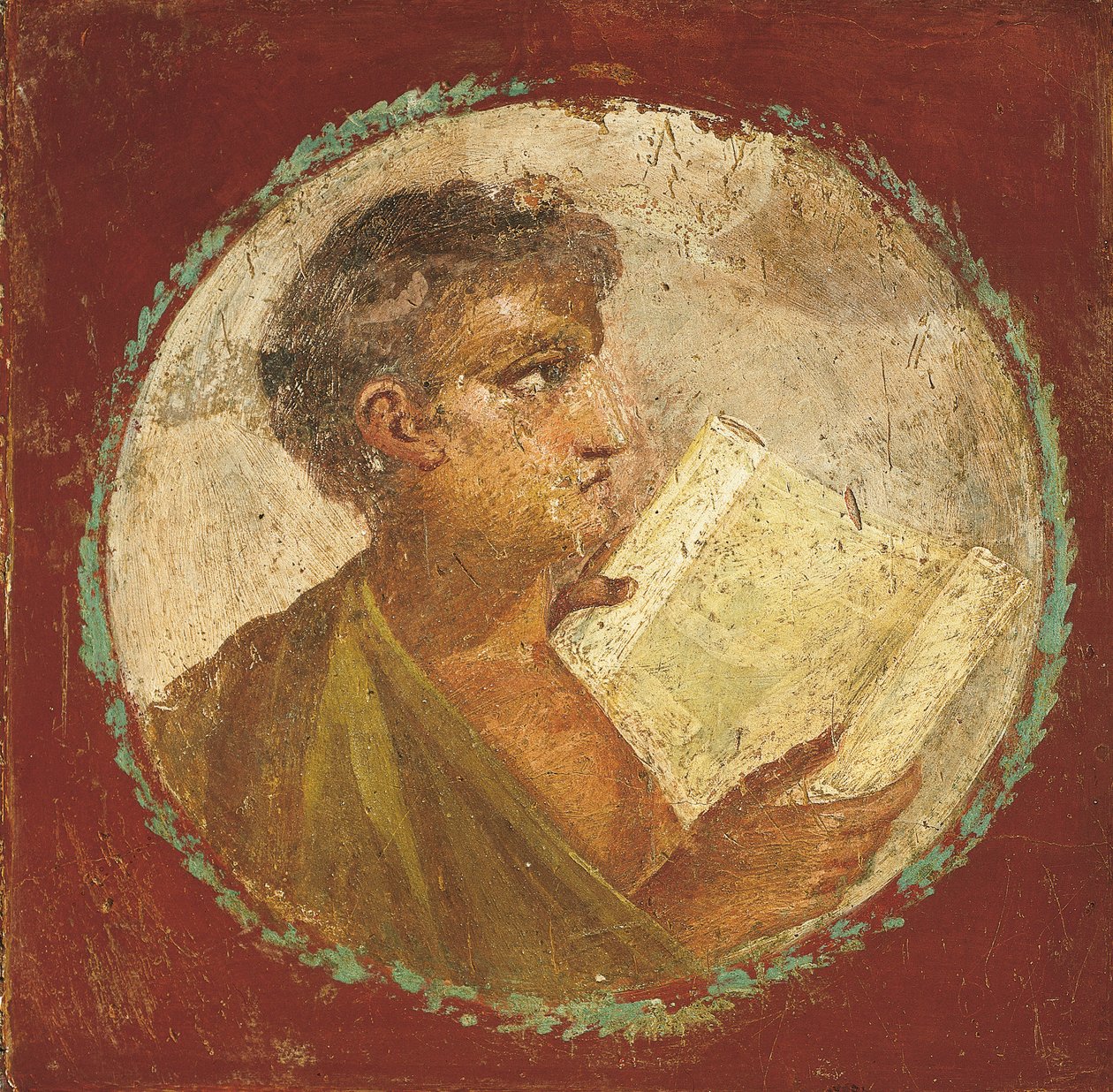 Nuoren miehen muotokuva, jolla on papyruskäärö, 55-79 jKr (fresko) tekijältä Roman