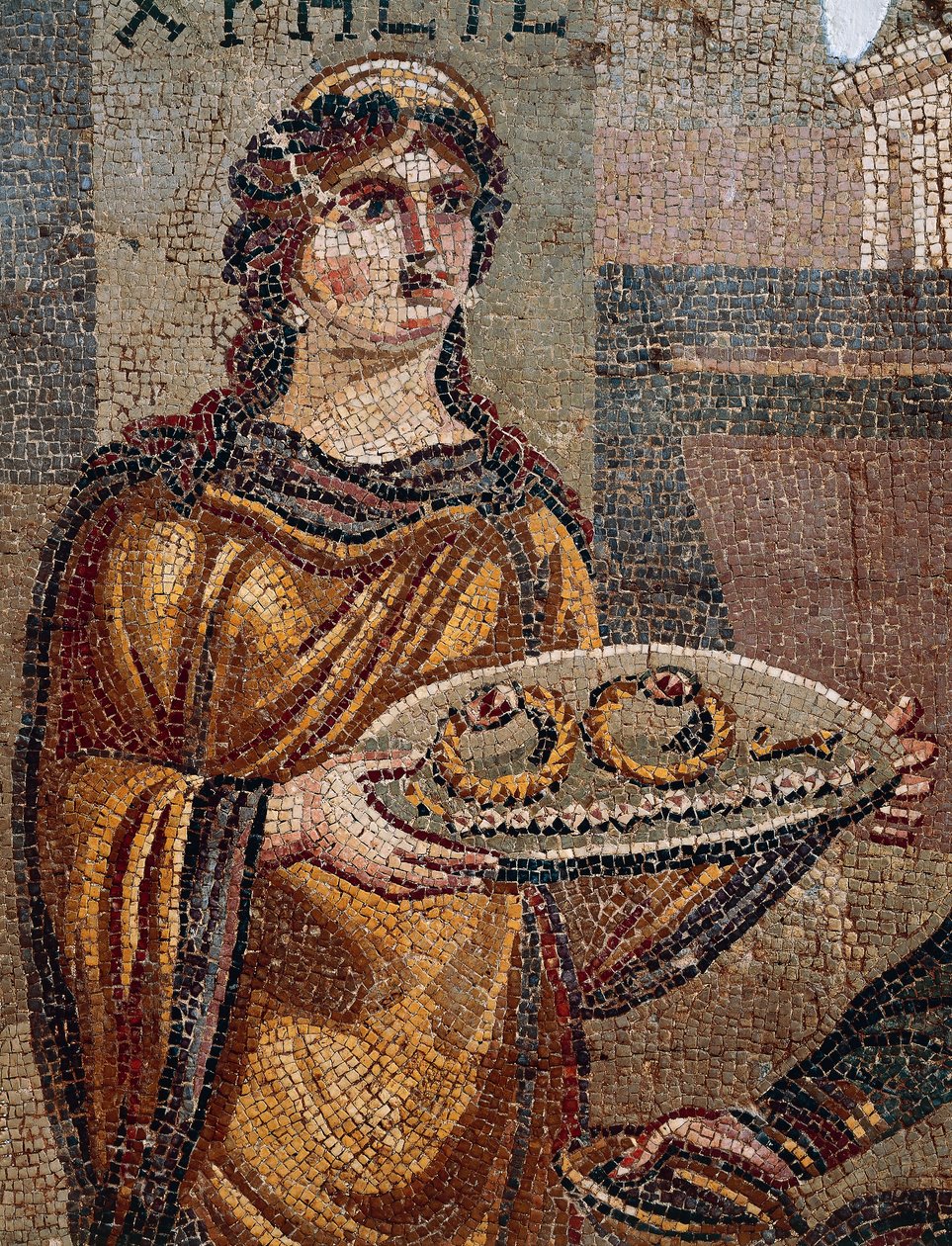 Vanki Chresis antaa lunnaansa avaimet vangitsijalleen Agamemnonille, yksityiskohta Chresiksen mosaiikista, joka paljastettiin Daphnessa Antiokiassa Turkissa tekijältä Roman