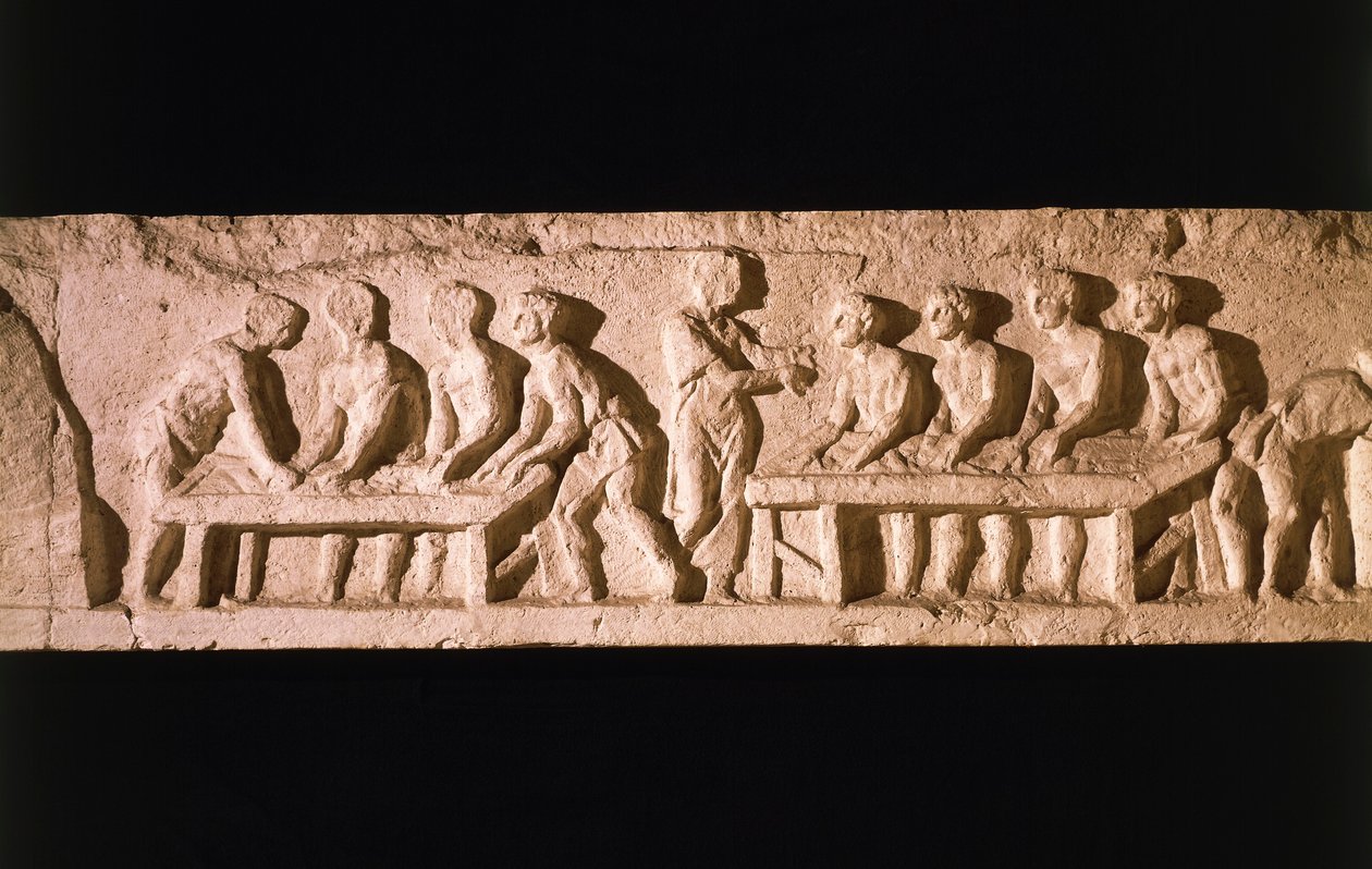 Leipomoa kuvaava reliefi Eurysaces leipurin haudasta Porta Maggioressa, Roomassa, 50-20 eaa. tekijältä Roman
